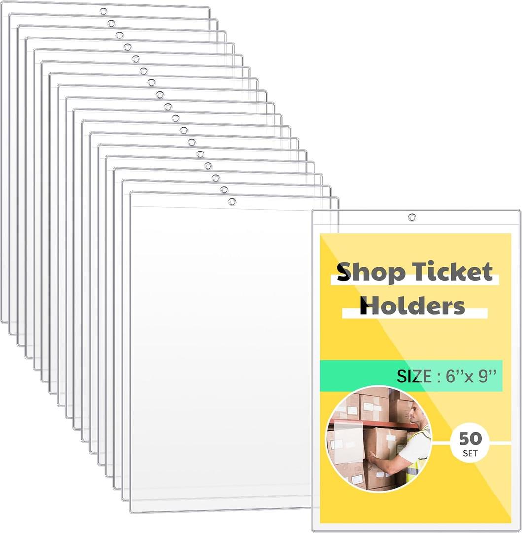 Jetec Job Ticket Holders 6 x 9 Inches Shop Ticket Holders Dry Erase Pocket Sleeves Work Order Plastic Sleeves Both Sides Clear for Classroom Home Office(50 Pcs)