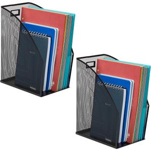 Mind Reader Vertical File Storage, Set of 2, Desktop Organizer, Workspace, Office, Metal Mesh, 6.25" L x 10" W x 12.5" H, Black