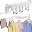 Clothes Drying Rack Wall Mounted, Retractable Space-Saving Aluminum Foldable Laundry Drying Rack for Indoor & Outdoor Use - Laundry Rooms, Bathroom & Balconies, Includes 10 Clothespins(White)