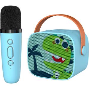 Mini Karaoke Machine for Kids, Portable Bluetooth Speaker with Wireless MicrophoneKids Music Player Toys for Girls and Boys,3,4, 5, 6, 7, 8+ Years Old, Teens Birthday (Green-Dinosaur)