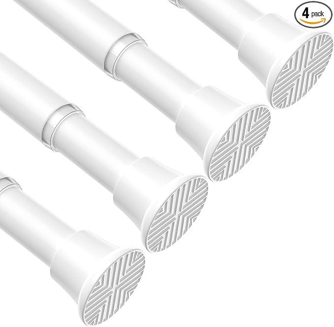 QINGYUN 4 Pack Tension Curtain Rod 30.5 to 62.8 Inch No Drilling, Adjustable Spring Tension Rod 7/8" Diameter Non Slip, White Shower Curtain Rod for Windows, Bathroom, Doorway, Closet, Kitchen