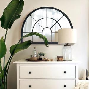 WAMIRRO Arched Window Pane Mirror Decor,Farmhouse Mantel Mirrors for Fireplace/Living Room,28"X20" (20"L x 28"W, Black-2)