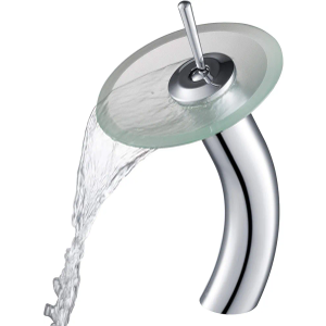 KRAUS Tall Waterfall Bathroom Faucet for Vessel Sink with Frosted Glass Disk, Chrome KGW-1700CH-FR
