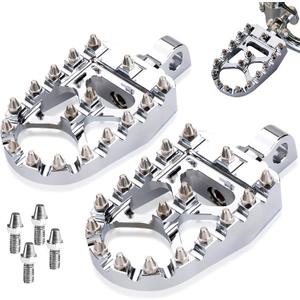 Goldfire Offroad Wide Motorcycle Fat Foot Pegs Pedals, 360 Roating Foot Pedals Footpegs Rests Suit for Harley Dyna Sportster Bobber (Chrome)