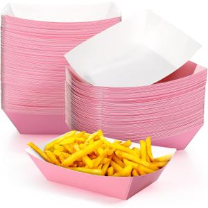 Yinkin 100 Pcs 2lb Paper Food Trays Boat 2lb Disposable Nacho Trays Kraft Paper Boat for Tacos Concession Easter Graduation Birthday Wedding Christmas Halloween Valentine Party Supplies(Pink)
