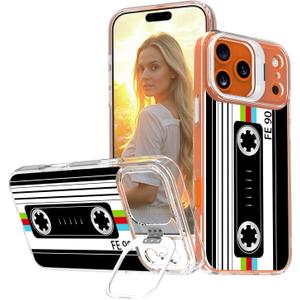 Ecute Strong Magnetic Slim Drop Protective Case (Compatible with MagSafe) with Camera Ring Kickstand for iPhone 17 Pro - Retro Cassette Tape