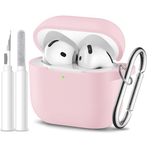 Dgege for Airpods 4th Generation Case Cover(2024),Soft Silicone Full Protective Case for AirPods 4 Case with Keychain & Cleaner Kit,Compatible with Apple Airpods 4 for Women,Men（Lightpink）