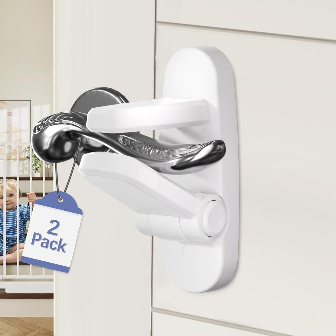 Door Locks for Kids Safety Prevent Toddlers and Pets from Opening Doors.Child Proof Door Lock,Durable ABS with 3M Adhesive Backing.Easy to Install, No Tools Required,White(2 Pack)