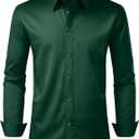 Alimens & Gentle Men's Dress Shirt Regular Fit Stretch Stain Shield Long Sleeve Solid Business Wedding Button Down Shirts (Green, XL)