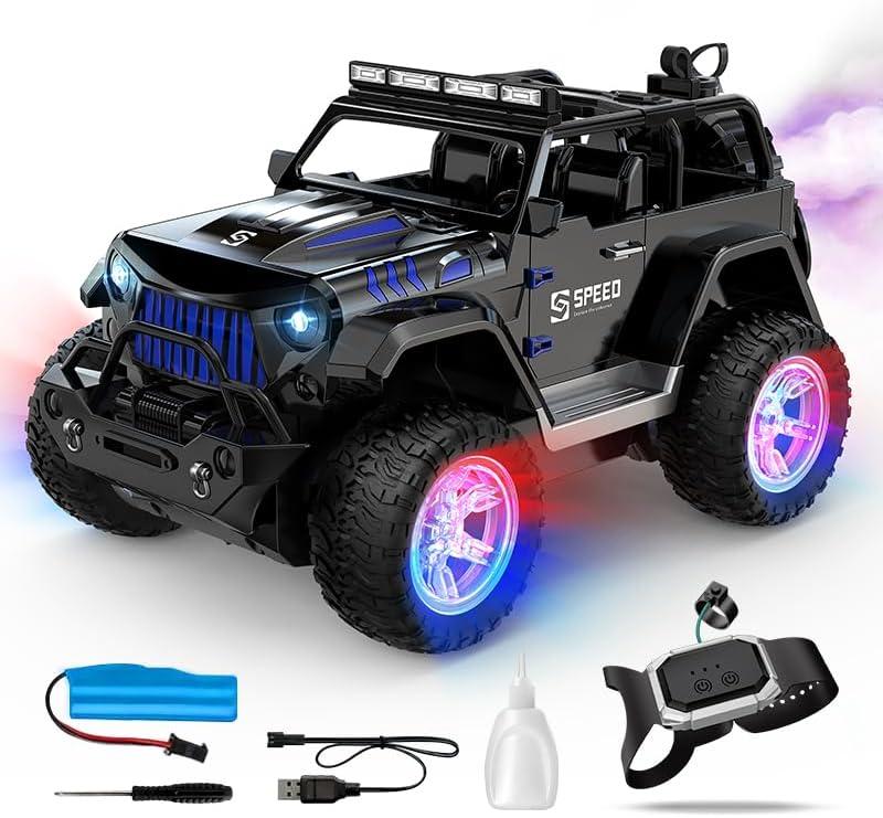 Gesture RC Car, Off-Road Monster Truck, Smoke Effect, Adjustable Color Lights & Music, Realistic Engine Sounds, Remote Control Jeep for Boys Kids Birthday Gift Toy 6+