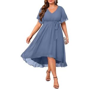 Talisea Plus Size Dresses Wedding Guest - Formal Cocktail Chiffon V Neck Short Sleeve High Low Dress Curvy Women 16W