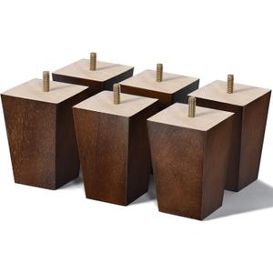 4 inch Wood Furniture Legs Sofa Legs Set of 6 Square Couch Legs Mid-Century Modern Replacement Legs for Armchair,Recliner, Dresser, Sideboard