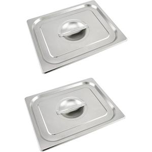 QWORK Solid Pan Lid with Handle, 2 Pack Stainless Steel Steam Table Pan Cover, for 1/2 Size Steam Pans
