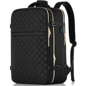 MOMUVO Large Travel Backpack Women, Flight Approved Carry On Backpack, Water Resistant Anti-Theft Casual Daypack School Bag Fit 17 Inch Laptop with USB Charging Port, Black, 17.3 inch