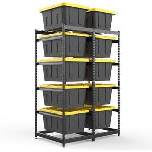 27 Gallon Tote Storage Rack, Heavy-Duty Storage Bin Rack Organizer, 5-Tier Standing Storage Bin Shelves, 250 lb Capacity, Maximize Space for Garage, Warehouse, Utility, 2 Pack Pro(Totes Not Included)