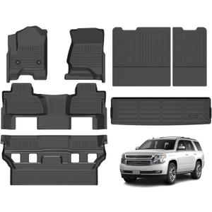 Floor Mats & Cargo Liner for 2015-2020 Chevy Tahoe & GMC Yukon (Bucket Seat) (Not XL) All Weather TPE Set Anti-Slip Waterproof Floor Liners Accessories (Car Mats+Trunk Mat+Backrest) Black