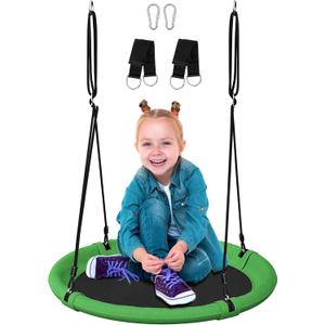 24 Inch Saucer Tree Swing Set for Kids & Adults, Adjustable Swing Sets for Backyard or Outdoor Playground, Green & Black, 1 Pack