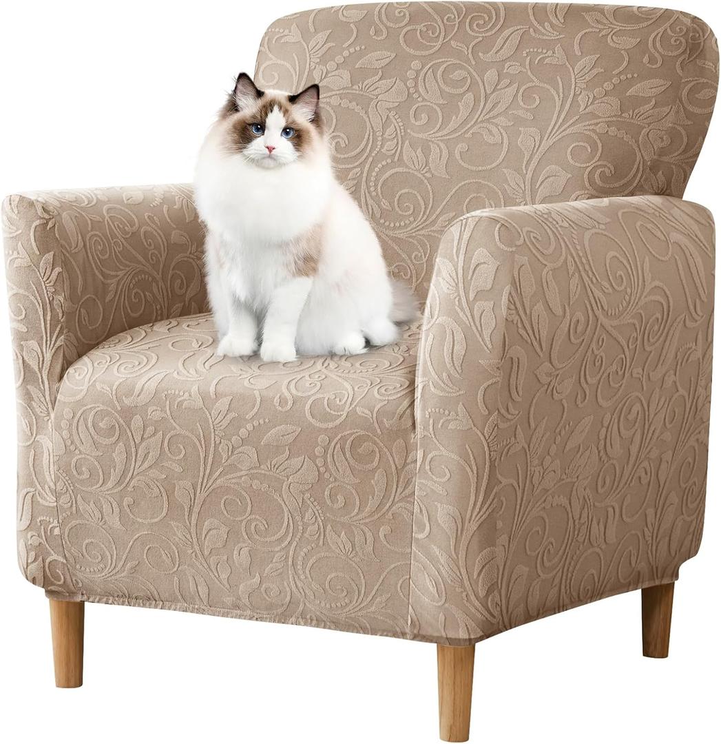 WTHAVEN Stretch Modern Banquet Armchair Slipcover 1-Piece Accent Chair Covers with Arms Soft Chair Slipcovers for Living Room Armchair Furniture Protector Office Reception Reading Sofa (Light Brown)