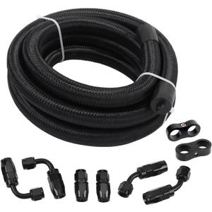 LokoCar 8AN Fuel Line Kit AN8 Nylon Braided Fuel Line Hose Fitting Kit CPE 10FT Black