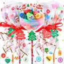 ARQRHTLY 19Pcs Christmas Giant Lollipop Container, Christmas Stationery Goodie Bags, Exchange Gifts with Cards Pencils Stickers for Kids Students Classroom School Party Favors Prizes Rewards