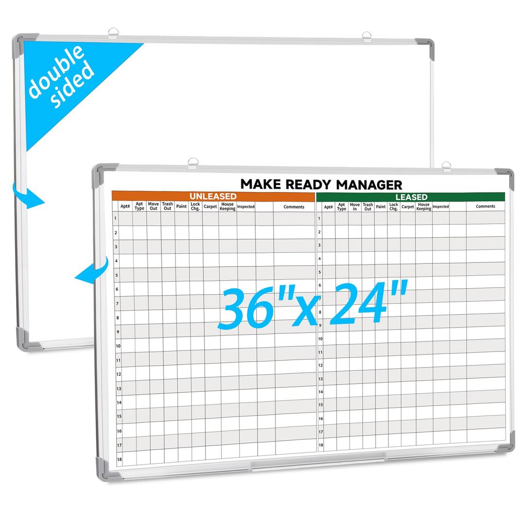 Lincia 36 x 24 Inch Dry Erase Make Ready Manager Board Double Sided