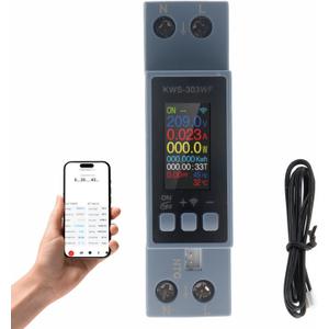 Power Meter, 8 in1 Smart Energy Monitor Switch Meter, Din Rail Tester Current Voltage Amperage Power Meter, Compatible with Smart Life/Tuya, AC 85-290V/40A