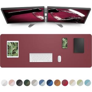 Leather Desk Pad Protector,Mouse Pad,Office Desk Mat, Non-Slip PU Leather Desk Blotter,Large Desk mat,Waterproof Keyboard mat for Office/Home/Decor (Burgundy Red,55" x 17")
