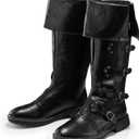 Jiuguva Medieval Pirate Boots Men Renaissance Costume Boots High Tube Steampunk Shoes Halloween Cosplay Costume Accessories (11, Black)