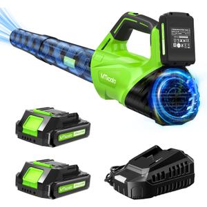 2025 Upgrade Leaf Blower, Leaf Blower Cordless with 2 * 2.6AH Batteries and Fast Charger, 450CFM &150MPH and 2 Speed Mode, Lightweight Electric Leaf Blowers for Lawn,Yard, Leaves, Dust,Snow Care (GREEN)