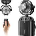 Portable Misting Fan for Outdoor Patio, 20000mAh Rechargeable Battery Operated Camping Mist Fan with 1.6 Gal Water Bucket, Strong Winds Cooling Mister for Outside Sports/Travel/Party/Golf/Tent, Black