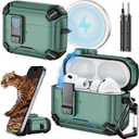 Inesore for AirPods Pro 3 Case (2025) with Phone Stand & Cleaning Kit,Compatible with Magsafe,Magnetic Automatic Lock Cover for AirPods Pro 3rd GenerationLight Green