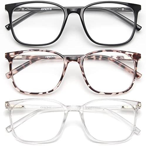 Gaoye Blue Light Blocking Glasses Women/Men, Computer Gaming Fake Eyeglasses Anti UV Ray-Spring Hinge (3 Pack, Light Black & Leopard & Transparent)
