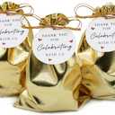 Pack of 100 6"x 8" Heavy Duty Gold Drawstring Bags With Tags, Pouches Wedding Party Christmas Favor Gift Candy Chocolate Bags (Gold, 6"x 8")