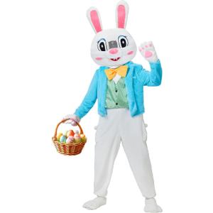 YuDanae Easter Bunny Costume Adult Deluxe Rabbits Mascot Suit With Headpiece Gloves Rabbit Paw Slippers Party Dress (Small, White)