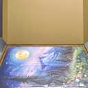 CHDITB Moon Above the Wildflowers Woodland Framed Canvas Wall Art (16"x24")，3 Pcs Abstract Midnight Landscape Nature Artwork Painting, Large Mystical Enchanted Pine Tree Forest Wall Decor for Bedroom