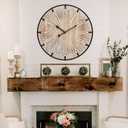 20 Inch Large Farmhouse Wall Clock, Rustic Antique Wood with Metal Circle and Large Engraved Numerals, Silent Battery Operated Wall Clock for Office Kitchen Bedroom Living Room (Brown)