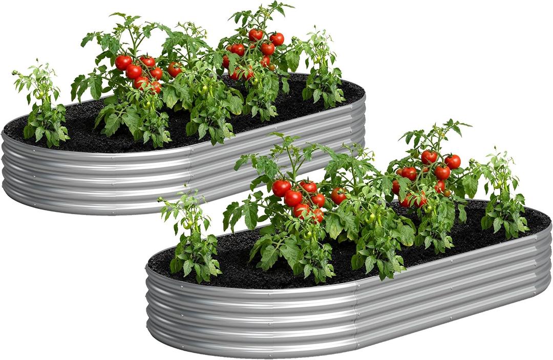 Galvanized Raised Garden Bed Outdoor, 8x4x1ft(2Pack) Metal Heavy Duty Planter Boxes for Gardening, Easy Assemble Bottomless Small Oval Plant Container Kit for Vegetable, Flower, Fruit, Silver
