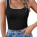 Yousify Womens Square Neck Tank Tops 2025 Summer Sleeveless Shirts Casual Slim Fitted Color Block Ribbed Tanks (Small, 01 Black)