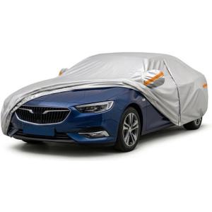 Mid-Size Sedan Car Covers for Automobiles All Weather Waterproof, 6 Layers Heavy Duty Car Tarp Universal Fit for Buick Regal, Cadillac CT4, Mazda 6, Chevy Malibu, Ford Fusion, Kia K5 Optima