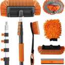 Buyplus 18FT Reach Car Wash Brush with Long Handle - Car Cleaning Kit with 3-12FT Extension Pole, Wheel Brush, Microfiber Cleaning Mop, Mitt, Window Squeegee for RV Truck SUV Boat Solar Pane Washing