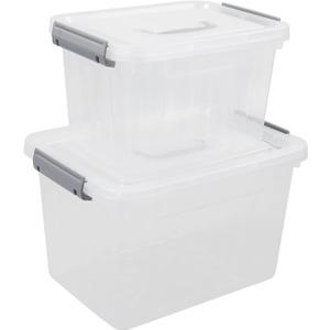 Ggbin 12 Quart & 6 Quart Latch Storage Box Bin with Handle, 2 Packs, Clear