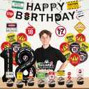 Roetyce 18th Birthday Decorations for Boys Girls , Caution Logos Happy 18th Birthday Banner Balloons Hanging Swirls Cake Topper Kit, Funny 18 Years Old Party Background