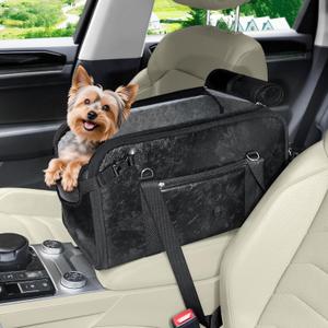 WOYYHO 18 lbs Console Dog Car Seat Luxury Center Console (Width >9in) Dog Car Bed Carseat with Soft Cushion and Safety Belt, Easy Install Stable No Shaking, Waterproof Anti-Slip PU Leather