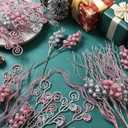 Shinymoon 72 Pcs Silver Pink Christmas Tree Picks and Sprays Decorations 17'' 12'' 8.6'' Artificial Glitter Christmas Flower Berry Branches Stems for Xmas Tree Wreath Vase Filler Holiday Decor