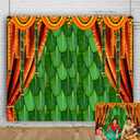 India Pooja Traditional Photography Backdrop 10x8ft Indian Puja Ganpati Mehndi Festival Photo Background Diwali Decorations for Home Green Banana Leaf Banner Wedding Party Decorations Photo Props