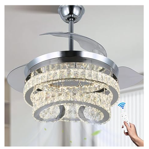 Cainjiazh 42" Smart Crystal Ceiling Fan with Dimmable LED Light & Remote Control - Retractable Blades, 6-Speed, 3 Light Modes,...