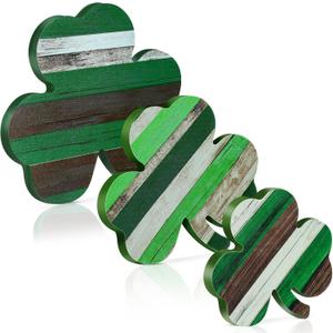 Yookeer St. Patrick's Day Table Wooden Signs 3 Pcs St. Patrick's Table Decor Irish Themed Wood Shamrock Gnome Decor Green Shamrock Blocks Irish Lucky Sign for Home(Cool Style)