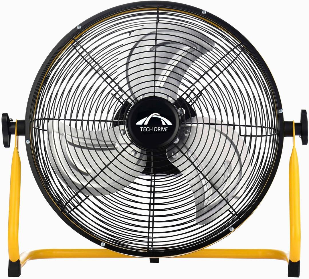 Tech Drive Floor Fan, 14" Portable Battery Operated Fan with Metal Blade and 360 Adjustable Tilting, DC 5V Rechargeable Cordless Fan for Indoor and Camping Travel Outdoor, Power cord Not included