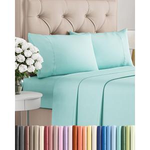 Twin 4 Piece Sheet Set - Comfy, Breathable & Cooling - Hotel Luxury Bedding for Women, Men, Kids, Teens and Children - 1 Flat & 1 Fitted Sheet & 2 Pillowcases w/ Deep Pockets - Wrinkle Free - Spa Blue