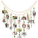 TXIN Hanging Photo Display Holder Wall Decor with Wooden Cards Clips, Boho Style Picture Frame Wood Beads Garland Artificial Eucalyptus Plant Home Decoration for Farmhouse Greenery Cubicle Bedroom